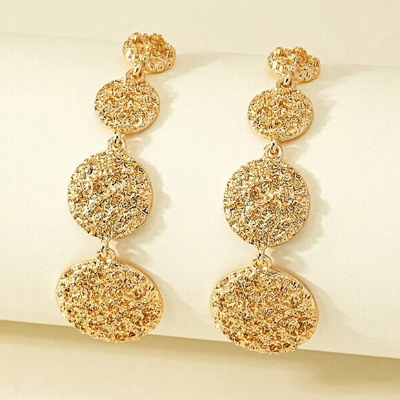 gold or silver toned Women's Luxury Rhinestone Round Long dangling Earrings - Picture 9 of 10
